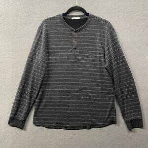 Marine Layer DK Double Knit Henley Shirt Mens M Gray Long Sleeve Striped